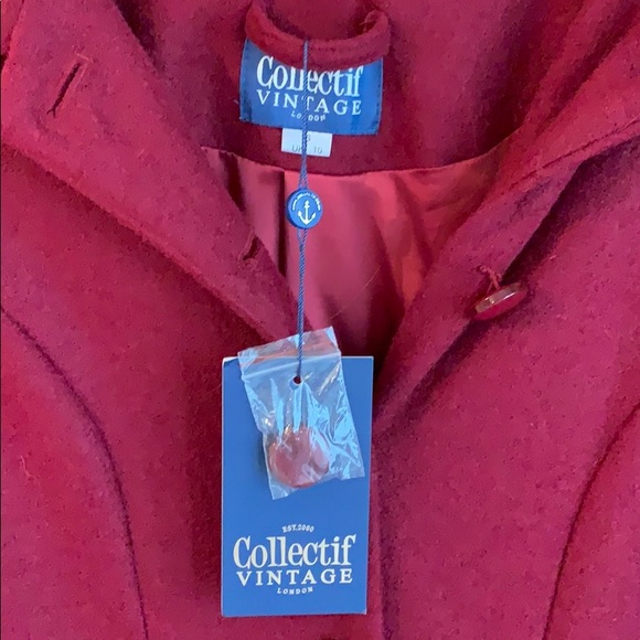 NWT Collectif Village Long Deep Red Peacoat - Picture 6 of 8